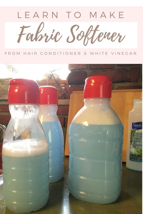 Homemade Fabric Softener with Hair Conditioner - The Birch Cottage Diy Hair Conditioner, Diy Fabric Softener, Diy Conditioner, Homemade Fabric Softener, Homemade Cleaning Supplies, Liquid Fabric Softener, Homemade Laundry Detergent, Homemade Laundry, Homemade Cleaning