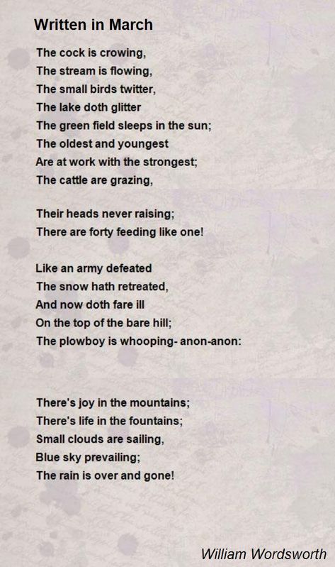 The cock is crowing,  The stream is flowing,  The small birds twitter, William Wordsworth Poems, Poems By William Shakespeare, Teaching Division, Maya Angelou Poems, John Dye, Joyce Kilmer, Tree Poem, Touched By An Angel, William Wordsworth