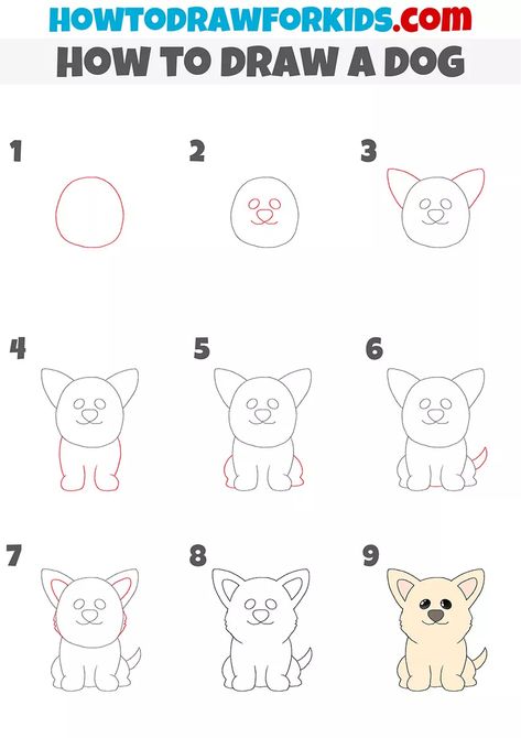 How To Draw Puppy, Drawing Dogs Easy, Drawing Dogs Step By Step, How To Draw A Dog, Dog Drawing Simple Step By Step, Dog Doodle Step By Step, Dog Doodles Simple Step By Step, How To Draw Cartoon Dogs Step By Step, Draw Dog Easy Kids