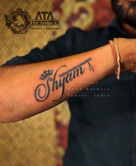 Shyam Ji with Flute Tattoo Design Tattoo By _ @tattooist_annu_rathore #TheArtThatDiesWithYou #tattooistannu #tattooart #meaningfultattoos Tattoo by Artist_ Annu Rathore (The First Female Tattoo Artist Of Central India Madhya Pradesh Indore Title Award Winner) #artistsoninstagram #annu_rathore😊😊 #annurathore #nametattoo #annuartist #theannustattooacademy #indoretattoostudio Thanks for looking at us. We love to have a feedback for our Artist, Work & Studio. At The Annu’s Tattoos & Aca Shyam Name Tattoo Design, Flute Tattoo Design, Shyam Tattoo, Flute Tattoo, Female Tattoo Artist, S Tattoos, Tattoo Design Tattoo, Fruit Art Print, Work Studio