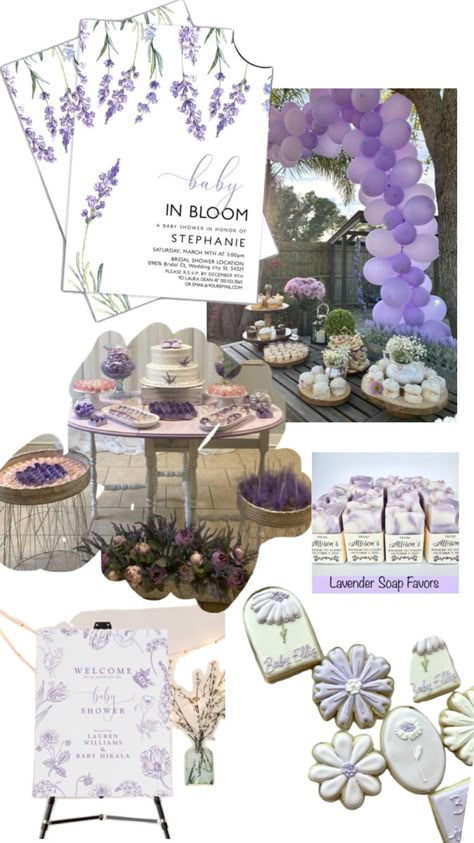 Lavender color lavender plant baby shower theme ideas Sage Green And Lavender Gender Reveal, Purple Theme Baby Shower Ideas, Purple Themed Baby Shower Ideas, Lavender Theme Baby Shower Ideas, Baby Shower Lavender Theme, Lavender Gender Reveal, Purple And Green Baby Shower Ideas, Violet Baby Shower Ideas, Plant Baby Shower Theme