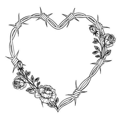 Barbed Wire Heart Tattoo With Flowers, Rose Thorn Heart Tattoo, Chain Flower Tattoo, Barbed Wire Tattoo With Flowers, Barbwire And Flowers Tattoo, Barbed Wire Heart Tattoo Knee, Tattoo Heart With Flowers, Bobwire Tattoos For Women, Tattoo Ideas Female Gothic