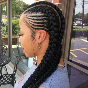 2 Goddess Braids with Weave 2 Goddess Braids With Weave, Goddess Braids With Weave, 2 Goddess Braids, 2 Feed In Braids, Long Cornrows, Trendy We Fryzurach, Feed In Braids, Two Braid Hairstyles, Feed In Braids Hairstyles