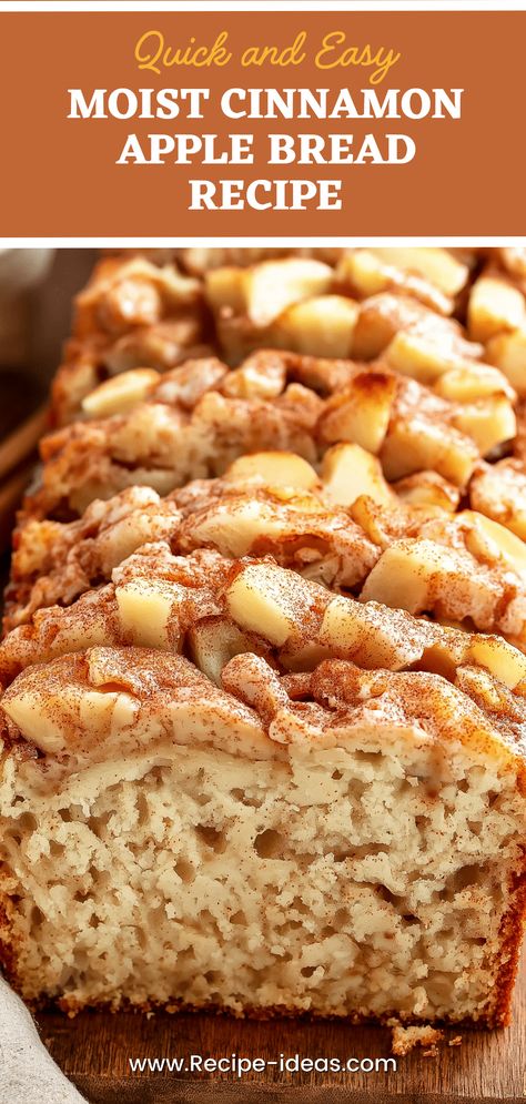 Enjoy the rich flavors of our moist Cinnamon Apple Bread, perfect for cozy fall days. This easy recipe features ripe and juicy apple chunks baked into a tender loaf, complemented by a delightful swirl of cinnamon sugar. Whether you’re indulging in a slice for breakfast or serving it warm as a snack, this sweet bread will become a family favorite. Perfectly spiced and generously sweetened, it captures the essence of fall with every bite. Experience deliciousness that's great for gatherings or quiet evenings at home. Bread Maker Apple Cinnamon Bread, Easy Loaves Recipes, Apple Bread In Bread Machine, Dutch Oven Apple Bread, Homemade Apple Bread, Apple Loaf Recipes Healthy, Keto Apple Bread Recipe, Apple Cinnamon Loaf Recipe, Applesauce Cinnamon Oatmeal Bread