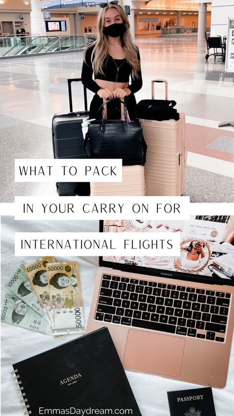 What to pack in your carry on for international flights International Travel Outfit, Carryon Packing List, International Packing List, Study Abroad Packing List, Study Abroad Packing, International Travel Packing, International Travel Checklist, International Travel Essentials, Best Carry On Bag