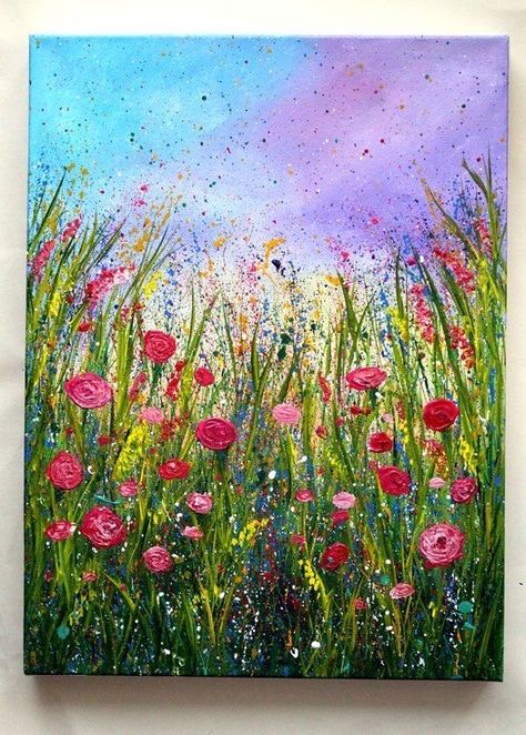 Canvas For Beginners, Acrylic Painting Flowers, Painting For Beginners, Hand Painted Wall Art, Acrylic Painting For Beginners, Paintings Prints, Simple Acrylic Paintings, Urban Sketchers, Large Abstract Painting