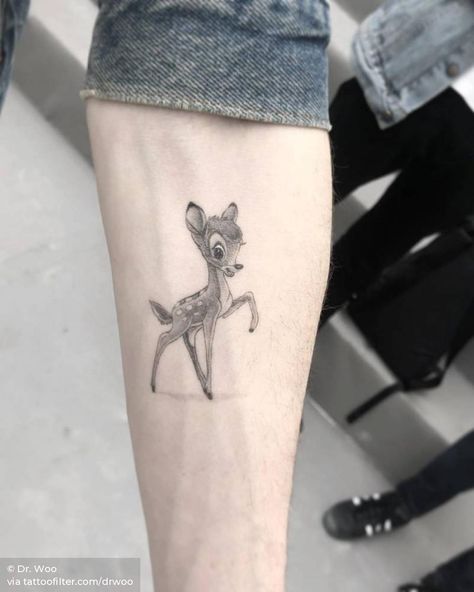 Geometric Hummingbird Tattoo, Baby Deer Tattoo, Bambi Tattoo, Bambi 1942, Think Tattoo, Dr Woo, Single Needle Tattoo, Bull Tattoos, Deer Tattoo