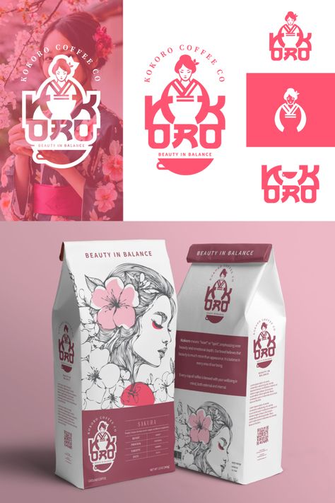 "Kokoro" (kokoro means "heart" or "spirit", emphasizing inner beauty and emotional depth). Design Kemasan, Brand Brief, Beverage Branding, Japanese Coffee, Japanese Drinks, Japanese Packaging, Emotional Depth, Coffee Brand, Asian History