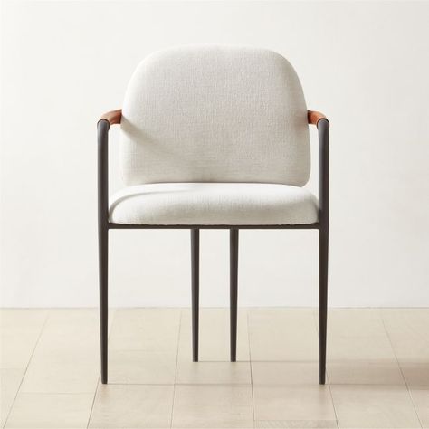 CB2 - Design Trade 2022 Lookbook - Avont Upholstered Metal Dining Armchair Ivory Dining Chairs, White Plastic Chairs, Grey Leather Chair, Dining Room Arm Chairs, Brutalist Design, Modern Living Room Ideas, Black Dining Chairs, Accessories Wall, Chevy Chase