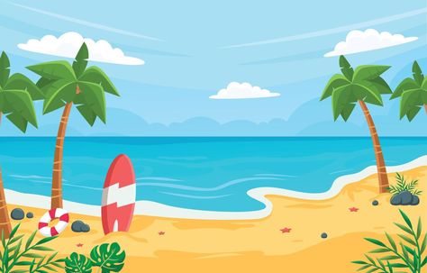 Beach Cartoon, Beach Mural, Landscape Clipart, Beach Clipart, Summer Cartoon, Scenery Background, Beach Background, Arte Cyberpunk, Summer Backgrounds