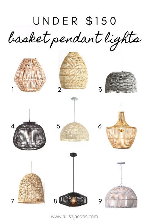 add texture and warmth to a space with a basket pendant lights - these top picks all come in under $150 for an easy update Basket Pendant Light, Lights Over Kitchen Island, Basket Pendant, Diy Lampe, Young House Love, Basket Lighting, Rattan Pendant Light, Wood Chandelier, Farmhouse Decor Living Room