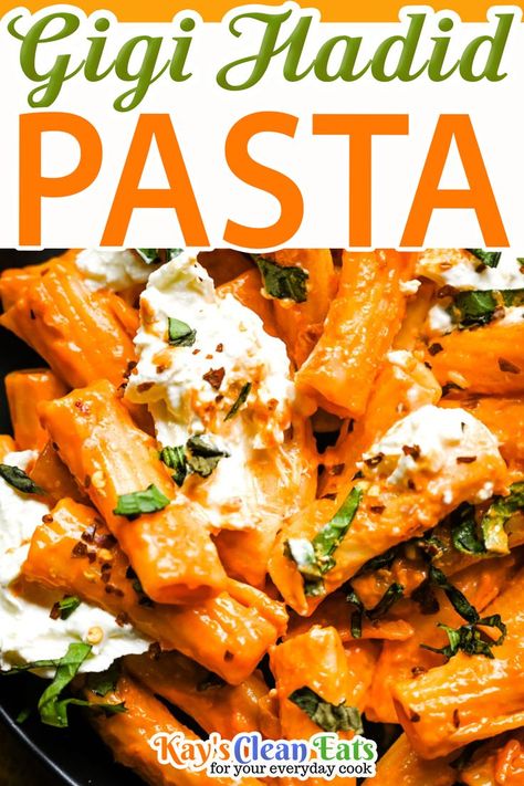 Vodka Pasta With Burrata, Spicy Burrata Pasta, Bursts Pasta, Hailey Bieber Pasta Recipe, Tik Tok Vodka Pasta, Famous Pasta Recipes, Gig Hadid Pasta Recipe, Tube Pasta Recipe, Holiday Pasta Recipes