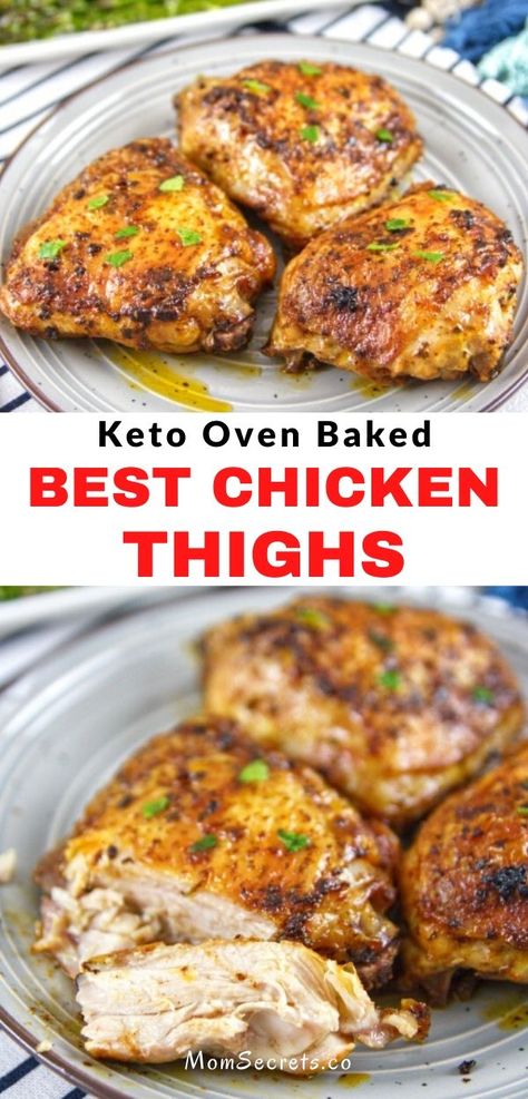 Keto Oven Baked Chicken, Keto Chicken Thighs, Keto Chicken Thigh Recipes, Oven Baked Chicken Thighs, Crispy Oven Baked Chicken, Chicken Thigh Recipes Oven, Boneless Chicken Thigh Recipes, Chicken Thigh Recipes Baked, Makanan Diet