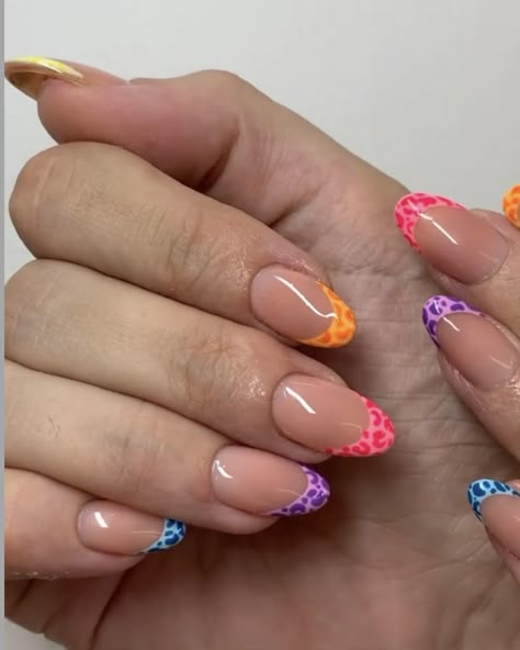 Fun Round Nails, Funky French Tip Nails Almond, Funky French Tips, Fun French Tips, Simple Gel Nails, Cute Nail Ideas, Summery Nails, Simple Acrylic Nails, Girly Acrylic Nails