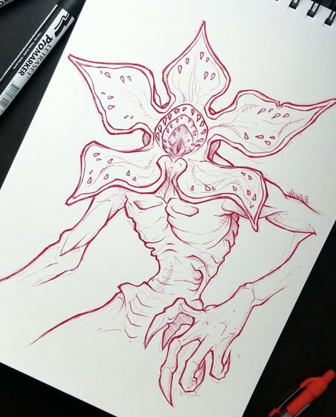 Demagorgan Drawings, Demogorgon Sketch, Demogorgon Fanart, Movie Drawings Easy, Drawing Ideas Stranger Things, Demogorgon Art, Demogorgon Drawing, Stranger Things Drawings, Demogorgon Stranger Things