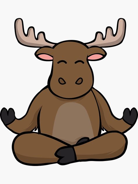 "YOGA MOOSE" Sticker by Alligatorgod | Redbubble Moose Embroidery, Moose Cartoon, Cartoon Moose, Moose Crafts, Moose Pictures, Hidden Pictures, Canada Day, Machine Design, Watercolor Cards