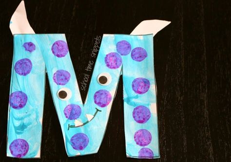 Thinking of ways to keep Little Sis occupied during school time with Big Brother, I decided to start doing alphabet crafts.  I'm not so org... Letter M Preschool, Preschool Letter M, M Is For Monster, Letter M Crafts, Monster Alphabet, Preschool Letter Crafts, Alphabet Letter Crafts, Letter Craft, Monster Craft