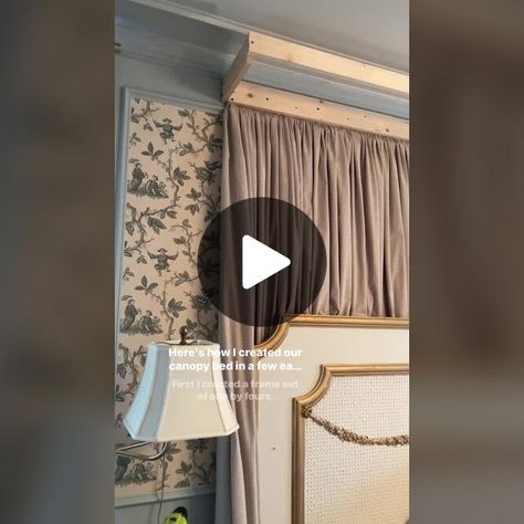 Diy Bed Valance, How To Make Canopy Over Bed, Faux Canopy Bed Diy, Half Tester Bed Canopy Diy, Easy Bed Canopy, Bed Cornice, Faux Canopy Bed, Diy Bed Canopy, Diy Valance