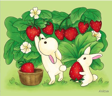 Cute rabbit picking strawberries @anicueshop #rabbit #cute rabbit #bunny #bunnies #cuteanimals #rabbit drawing #cuteanimaldrawing #illustration #bunny lover #love #strawberry #fruits #fruit #illustrative #forest animals #kawaii #rabbit #bunny #bunnyrabbit #bunnylove #white rabbit #rabbitbunny #fairytale #fairy #friends #kids #animalfriends #children #sweet #funny #happy #stickers #cutestickers #cartoon #happyeaster #easter #loveyourself #berry #easter #love #forest #garden #spring #summer #red Bunny Eating Strawberry Drawing, Strawberry Garden Drawing, Bunny Eating Strawberry, Bunny And Strawberry, Illustration Strawberry, Picking Strawberries, Bunnies Cute, World Animal Day, Strawberry Bunny