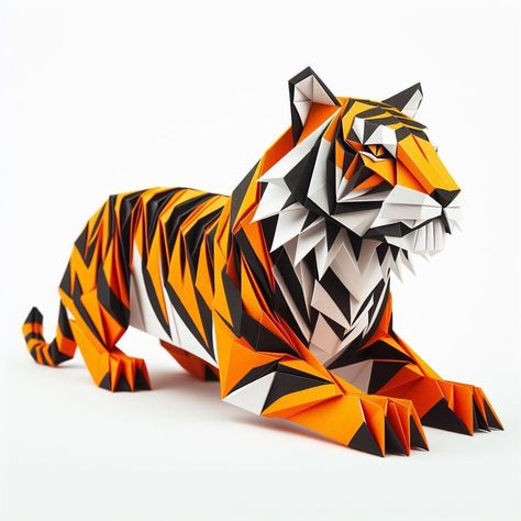 Origami tiger art Origami Tiger, Tiger Sculpture, Paper Tiger, Ancient Japanese Art, Tiger Art, Majestic Animals, Paper Folding, Unique Image, Sheet Of Paper