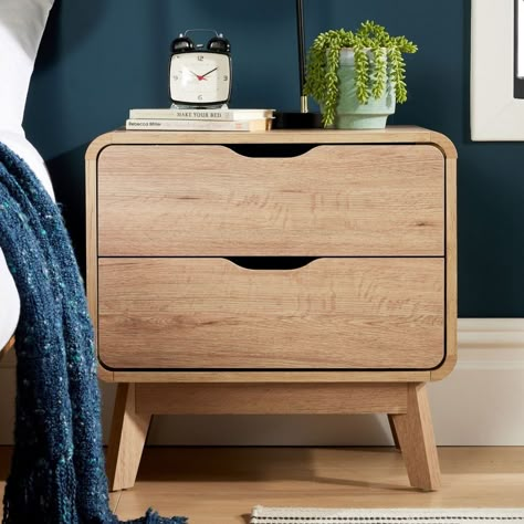 Nordica 2 Drawer Bedside Wooden Night Stand, Diy Night Stands, Bedroom Nightstands Nordic, Wooden Bedside Table Ideas, White And Wood Bedside Table, Bedside Tables Ideas, Night Stand Ideas, Bed Side Table, Bedside Table Ideas