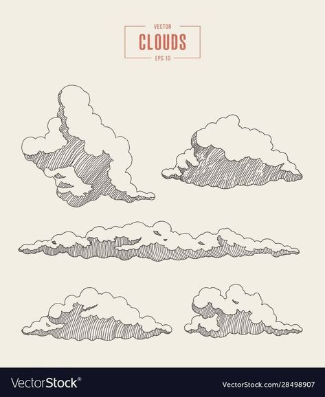 Cross Hatch Clouds, Illustrated Clouds, Drawing Of Clouds, Clouds Sketch, Cloud Drawings, Cloud Sketch, Drawn Clouds, Sky Sketch, Drawing Clouds