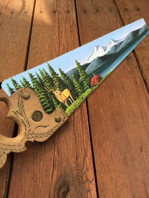 Old Saw Blades Ideas Paintings, Saw Blades Ideas, Painting Saw Blades, Hand Saw Art Ideas, Painting On Saw Blades, Painted Hand Saws, Hand Saw Art, Sawblade Art, Saw Blade Painting