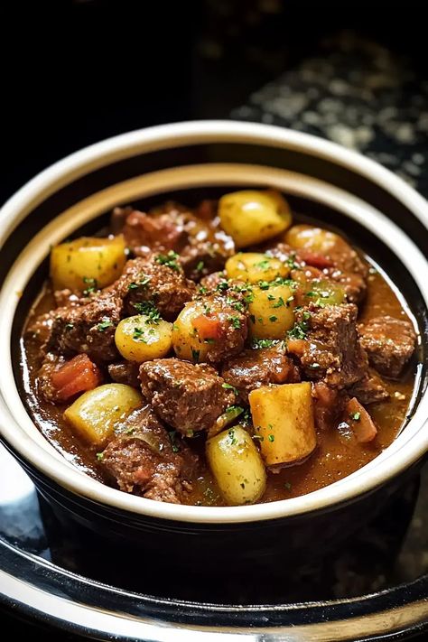 Beef Cubes And Potatoes, Beef Cubes And Potatoes Crock Pot, Garlic Butter Beef Bites, Beef Bites, Butter Beef, Beef Cubes, Crock Pot Potatoes, Cubed Potatoes, Beef And Potatoes