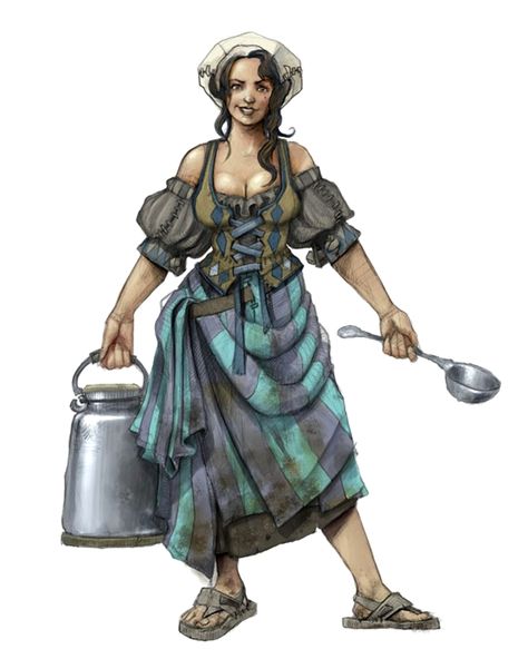 Female Human Commoner Milk Maid - Pathfinder PFRPG DND D&D 3.5 5th ed d20 fantasy Tavern Design, Bar Maid, Milk Maid, Heroic Fantasy, Fantasy Portraits, Dungeons And Dragons Characters, Dnd Art, Female Human, Warhammer Fantasy