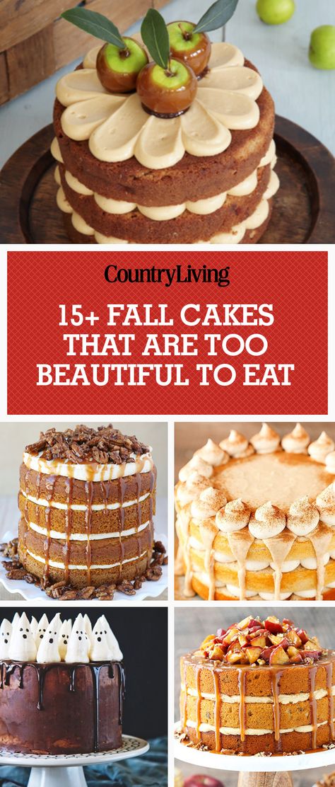 Get inspired by these eye-catching and delicious fall cake recipes featuring apples, pumpkin, pecans, caramel, and more autumn flavors. Seasonal Cake Flavors, Autumn Cake Flavors, Halloween Cake Flavors, Autumn Cake Decorating, Fall Themed Cakes, Upsherin Ideas, Fall Themed Cake, Fall Theme Cakes, Recipes Autumn