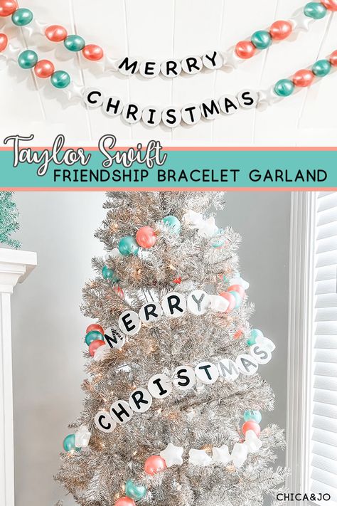 Taylor Swift Friendship Garland Taylor Swift Reputation Christmas, Taylor Swift Christmas Stocking, Friendship Bracelet Tree Garland, Christmas Tree Friendship Bracelet, Xmas Friendship Bracelets, Christmas Tree Farm Aesthetic Taylor Swift, Merry Swiftmas Party, Diy Giant Friendship Bracelet, Friendship Bracelet Christmas Garland