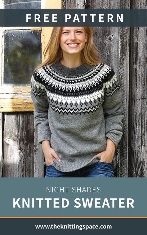 Craft this classic knitted sweater in time for the winter season. This fun knitting project is knitted bottom up with Nordic pattern.| Discover over 3,000 free knitting patterns at theknittingspace.com #knitpatternsfree #handmadegifts #DIY #fallknittingpatterns #fallknittingprojects #autumnoutfits #autumncrafts #wintercrafts #winterknittingprojects #winterknittingpatterns Mens Fair Isle Sweater Knitting Pattern, Nordic Sweater Knitting Pattern, Scandinavian Knitting Patterns Free, Bottom Up Sweater Knitting Pattern, Free Crochet And Knitting Patterns, Free Fair Isle Knitting Patterns Sweater, Islandic Sweater Pattern, Free Fairisle Sweater Knitting Patterns, Top Down Knitted Sweaters Free Pattern