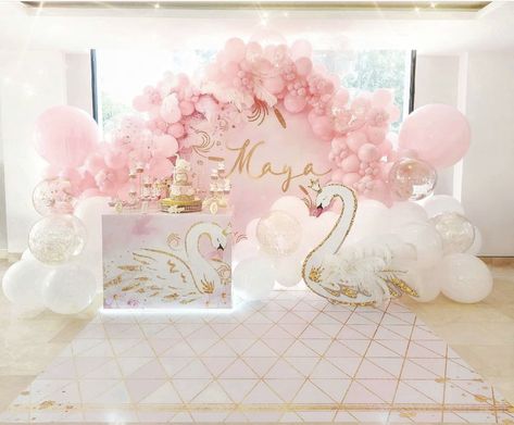 Swan Theme Baby Shower Ideas, Baby Shower Swan Theme, Swan Party Theme, Swan Balloon Garland, Swan 1st Birthday Party, Swan Princess Party, Swan First Birthday Party, Swan Theme Birthday Party, Swan Backdrop Ideas