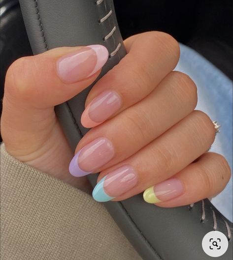 Acrylic Nails Ideas Multicolor, Nail Extension Pastel Colours, French Tip Nails Multicolor, Multicolor French Tip Nails, Pastel French Tips, Tip Nails, French Tips, Nail Extensions, Nails Inspo