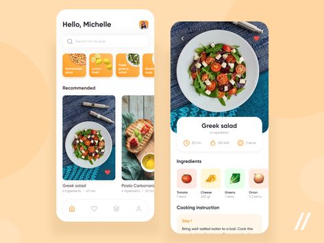 App Design Trends, Recipe App, App Design Layout, Ui Ux App, Cooking App, Tomato And Cheese, App Design Inspiration, Mobile App Ui, App Ui Design