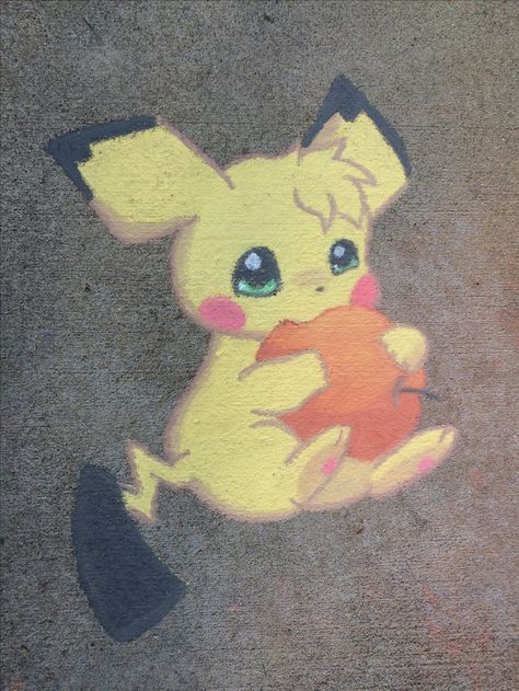 Pichu. Pokémon. Sidewalk Chalk art. Drawn by said-ivy. Pokemon Chalk Art, Street Chalk Art, Art Illusions, Pichu Pokemon, Fun Chalk Art, David Zinn, Thanksgiving Potluck, Chalk Design, Chalk Holder