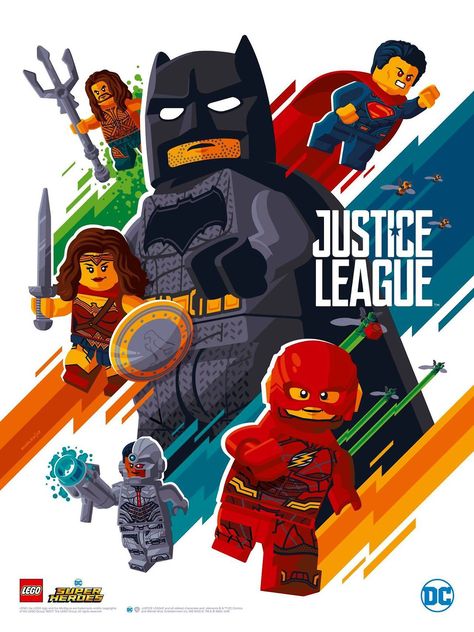 Lego DC Comics ‘Justice League’ SDCC Poster  Created by Tom Whalen Justice League Poster, Lego Justice League, Tom Whalen, Lego Poster, Lego Knights, Lego Super Heroes, Lego Dc, Batman Vs, San Diego Comic Con