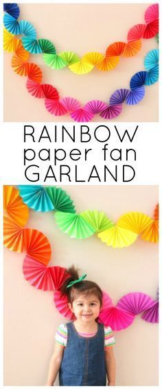 Fan Garland, Rainbow Fan, Rainbow Theme Party, Paper Fan, Rainbow Paper, Diy Birthday Decorations, Diy Simple, 3d Origami, Rainbow Theme