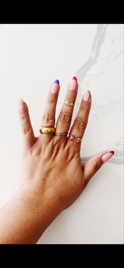 Rainbow french tip nails Rainbow French Tip Nails, Multicoloured Nails, Rainbow French, Tip Nails, French Tip Nails, Nail Tips, Electric Blue, Rainbow, Nails