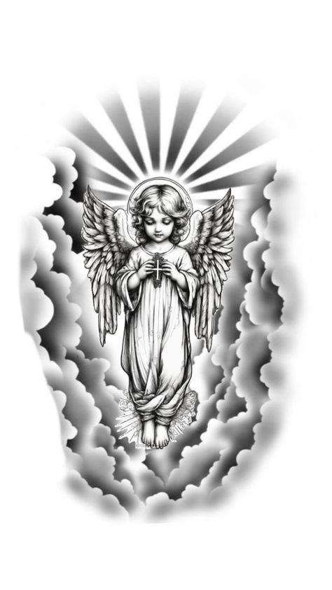 Archangel Tattoo, Heaven Tattoos, Meaningful Tattoo Quotes, Angel Drawing, Spiritual Tattoos, Deep Art, Angel Tattoo, Angels In Heaven, Mini Tattoos