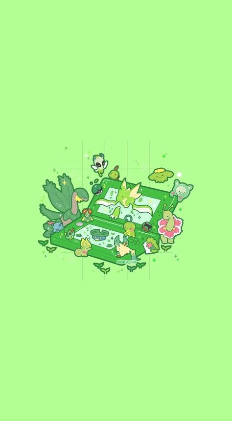 Pokemon Green Wallpaper, Cute Wallpapers Pokemon, Pokemon Phone Wallpaper Aesthetic, Green Pokemon Wallpaper, Aesthetic Wallpaper Pokemon, Kawaii Pokemon Wallpaper, Pokemon Cute Wallpaper, Pink Pokemon Wallpaper, Pokemon Aesthetic Wallpaper