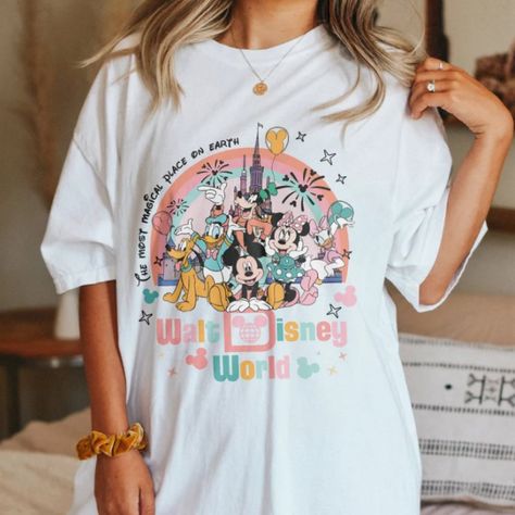 Unisex Short Sleeve Tee - Materials: 100% Cotton. Medium-Heavy Fabric (8.0 Oz/Yd (271.25 G/M)) - Size: S,M,L, Xl, 2xl - Loose Fit - Sewn In Label - Runs True To Size Retro Disney World, Disney Shirt For Women, Disney World Shirt, Disney Tank Tops, Disney Tanks, Retro Disney, Disney Clothes, Disney World Shirts, Disney Shirts