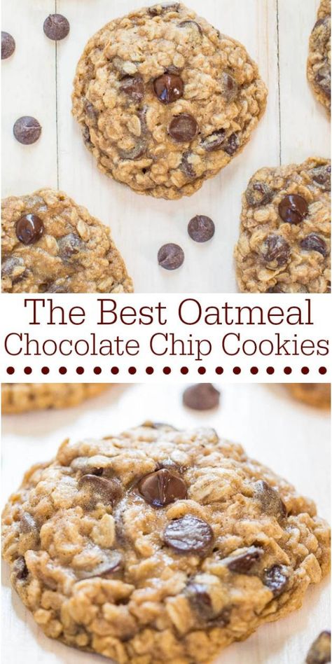 The Best Oatmeal Chocolate Chip Cookies - Averie Cooks Oat Meal Cookies Recipes Simple, Easy Oat Cookies, Best Oatmeal Chocolate Chip Cookies, Chewy Oatmeal Chocolate Chip Cookies, The Best Oatmeal, Oatmeal Chocolate Chip Cookie Recipe, Averie Cooks, Easy Oatmeal, Chocolate Eclair