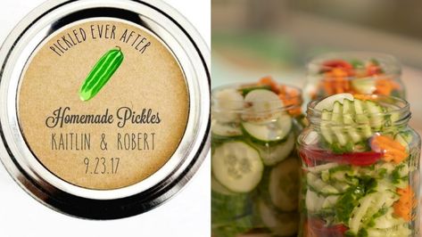 Personalized Pickle Wedding Favors Are Here To Dill-ight Your Guests Pickle Wedding, Jam Wedding Favors, Summer Wedding Favors, Bottle Opener Favors, Creative Wedding Favors, Inexpensive Wedding Favors, Winter Wedding Favors, Cheap Favors, Edible Wedding Favors