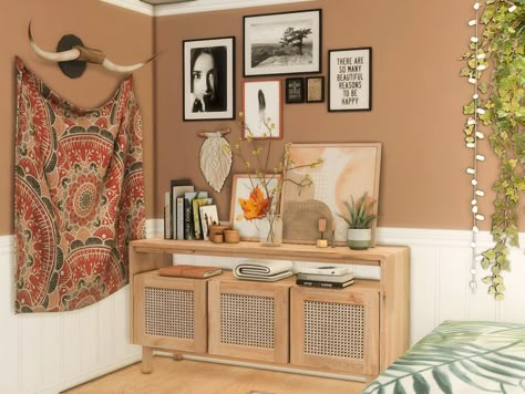 Sims 4 Rustic Cc Furniture, Sims 4 Country Bedroom Cc, Sims 4 Boho Wallpaper, Sims 4 Cc Boho Furniture Patreon, Sims 4 Cc Bohemian Furniture, Sims 4 Cc Boho Decor, Sims4 Boho Cc, Sims Boho Cc, Sims 4 Cc Entry Way