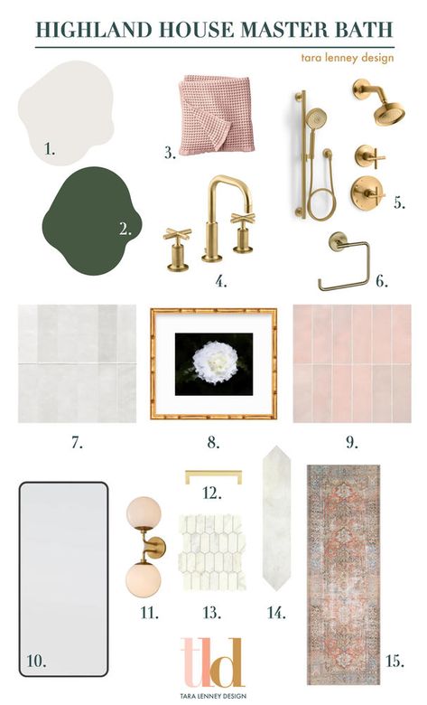 Pink Master Bath, Marble White Bathroom, Bathroom Mood Board, Yellow Kitchen Cabinets, House Bathroom Designs, New House Bathroom, White Bathroom Designs, White Marble Tiles, Shower Floor Tile