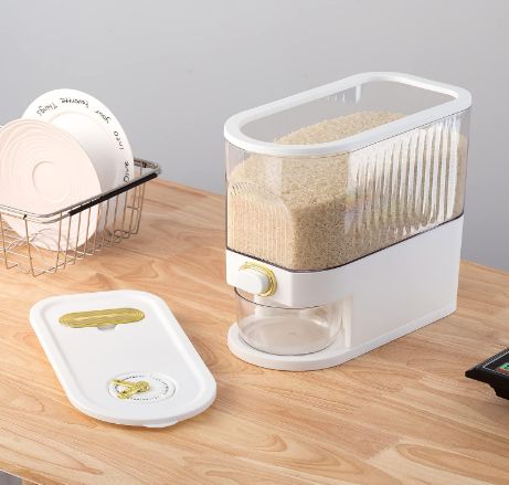 "🍚 20Lbs Rice Dispenser with Lid: Smart Kitchen Grain Storage Solution! 🌾🏡" Measuring Cylinder, Pinterest Kitchen, Large Storage Containers, Rice Dispenser, Rice Storage, Main Kitchen, Cereal Dispenser, Dry Food Storage, Airtight Storage