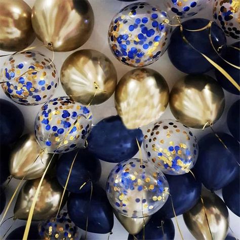 Navy Wedding Decorations, Navy Blue And Gold Wedding, Gold Graduation Party, Gold Confetti Balloons, Wedding Shower Decorations, Gold Party Decorations, Navy Blue And Gold, Bridal Shower Decor, Gold Wedding Decorations