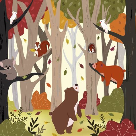 Autumn Forest, Animal Illustration, Art Techniques, Image Types, Animal Drawings, Premium Vector, Digital Painting, Vector Free, Royalty