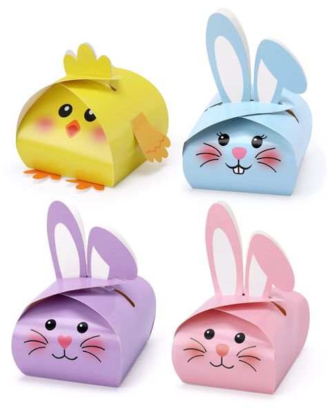 PRICES MAY VARY. Easter Party Favor Boxes -- The package comes with 4 styles of candy treat boxes, 3pcs of each style, 12pcs in total. These cute bunny and chick treat boxes provide a fun and festive way to gift small treats to everyone on your list. Premium Quality Party Supplies -- These Easter treat boxes are made of 300gsm quality cardstocks paper. The boxes are shipped flat and require minimal assembly. Ideal for holding party favors or small gifts like chocolates, candy, gifts, treats, coo Easter Party Decorations Table, Bunny Party Decorations, Easter Party Treats, Easter Treat Boxes, Easter Party Decorations, Candy Treat Box, Easter Treat Box, Party Decorations Table, Box Bunny